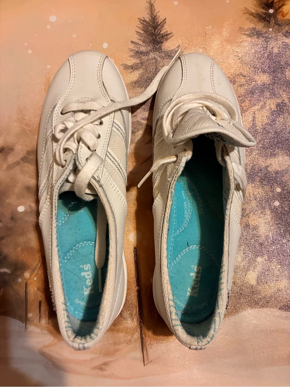Keds Women’s White Leather Sneakers with Teal Insole